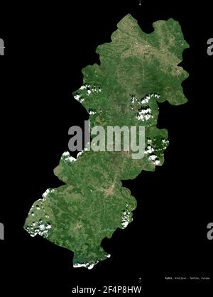 Raski, district of Serbia. High resolution satellite map. Locations of ...