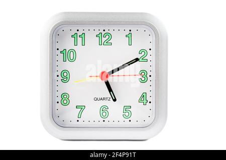 Modern alarm clock on white background. Stock Photo