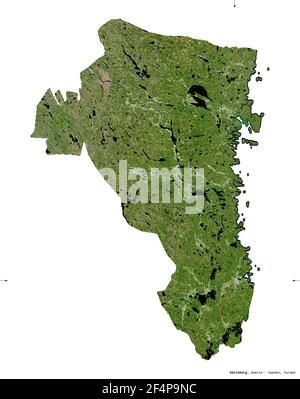 Gavleborg, county of Sweden. Sentinel-2 satellite imagery. Shape isolated on white. Description, location of the capital. Contains modified Copernicus Stock Photo