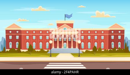 university building with the street. school modern concept vector illustration Stock Vector