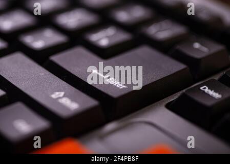 Close-up enter button. Computer keyboard close up. Stock Photo