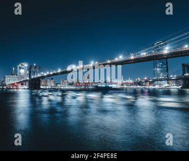 Brooklyn bridge skyline usa New York sky blue Stock Photo