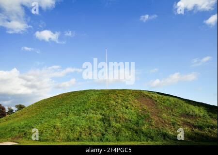 Large South Mound, built 970 probably for Thyra, wife of Gorm the Old the first king of Denmark, by her son king Harald Bluetooth Gormsson. The royal Stock Photo