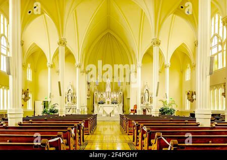 The interior of St. Joseph’s Chapel is pictured at Spring Hill College, March 20, 2021, in Mobile, Alabama. The building was constructed in 1910. Stock Photo