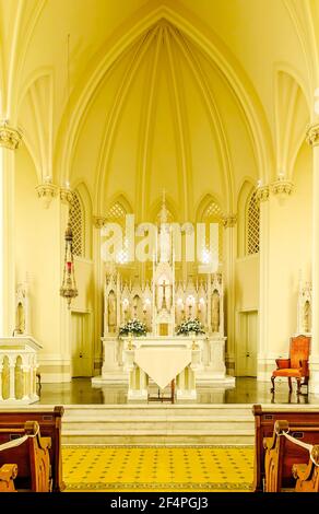 The interior of St. Joseph’s Chapel is pictured at Spring Hill College, March 20, 2021, in Mobile, Alabama. The building was constructed in 1910. Stock Photo