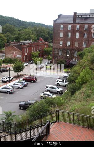 Downtown Lynchburg, VA, USA. View of Washington St, with industrial buildings repurposed as lofts and small businesses. Stock Photo