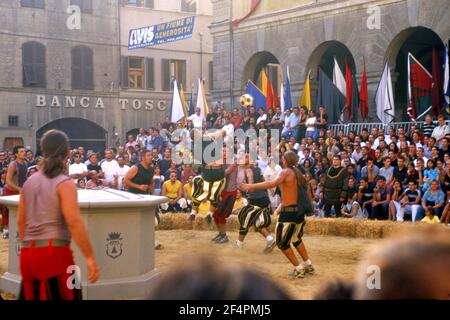 Historic soccer match being played in Montevarchi, Italy Stock Photo