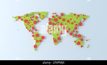World map coronavirus outbreak. COVID-19 virus on white background. red dots pandemic 3d illustration Stock Photo