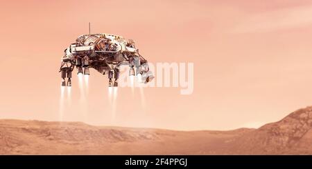rover landing on the red planet mars.Elements of this image furnished by NASA 3D illustration Stock Photo