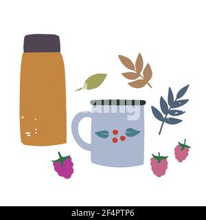 Thermos Tourist Hiking Thermos For Tea Or Coffee Handdrawn Vector  Illustration Vector Illustration In Doodle Style Stock Illustration -  Download Image Now - iStock