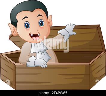 Vector illustration of Cartoon dracula rising from his coffin Stock Vector