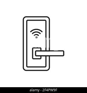 Wireless smart door lock system outline icon vector. Electronic wireless door for graphic design, logo, web site, social media, mobile app, ui illustr Stock Vector