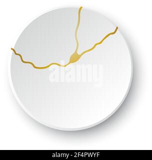 Gold Kintsugi crack. Broken and crack effect, craquelure and damaged texture. Vector illustrations can be used for kintsugi decorations, wall arts Stock Vector