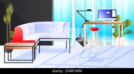 modern cabinet interior creative coworking center no people open space office room with furniture Stock Vector