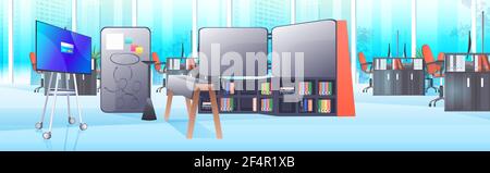 modern cabinet interior office room with furniture horizontal Stock Vector