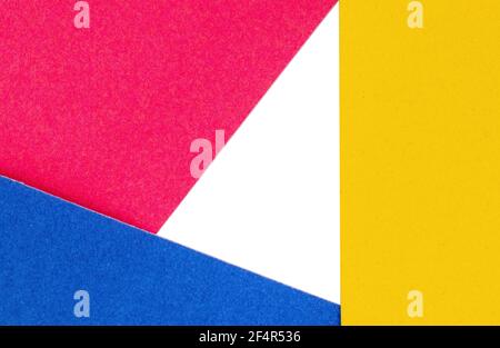 Abstract background made of colored sheets of velvet paper. Red, Blue and Yellow, Stock Photo