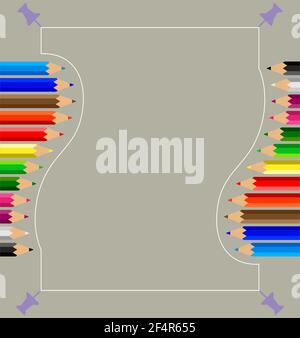 Color Pencils Set with Push Pin Vector Illustration Stock Vector