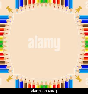 Color Pencils Set with Push Pin Vector Illustration Stock Vector
