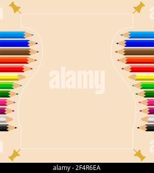 Color Pencils Set with Push Pin Vector Illustration Stock Vector