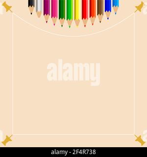 Color Pencils Set with Push Pin Vector Illustration Stock Vector