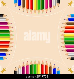 Color Pencils Set with Push Pin Vector Illustration Stock Vector