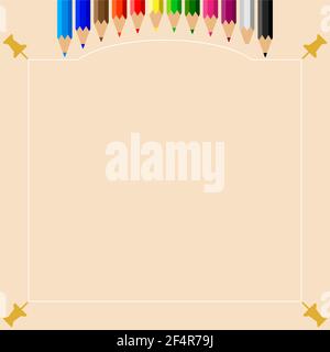 Color Pencils Set with Push Pin Vector Illustration Stock Vector