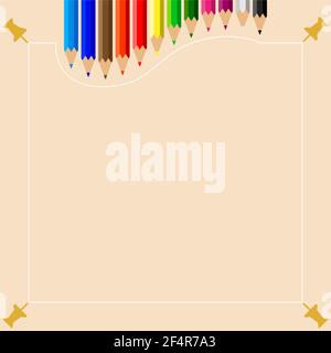 Color Pencils Set with Push Pin Vector Illustration Stock Vector