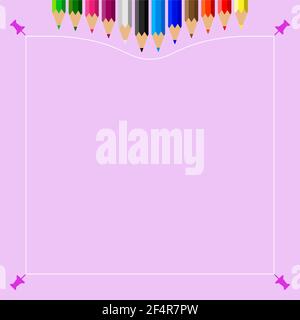 Color Pencils Set with Push Pin Vector Illustration Stock Vector