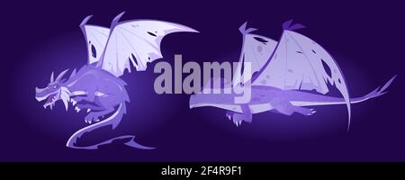 Fairy tale dragon ghosts, magic creatures with tail and wings. Vector ...
