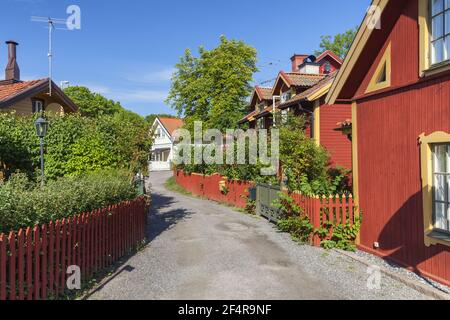 geography / travel, Sweden, Stockholm laen, Vaxholm, lane in the old town of Vaxholm, of Stockholm ske, Additional-Rights-Clearance-Info-Not-Available Stock Photo