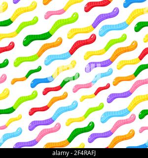 Jelly worm sweet candy seamless pattern with amazing flavor flat style design vector illustration. Bright colorful jelly delicious sweets pattern isol Stock Vector