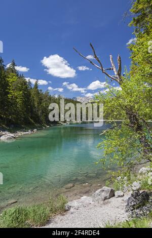 geography / travel, Germany, Bavaria, Grainau, The Lake Untersee at Eibsee (lake) in front of Zugspitz, Additional-Rights-Clearance-Info-Not-Available Stock Photo
