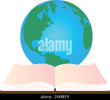 Open book and globe World Education Logo icon vector isolated Stock Vector