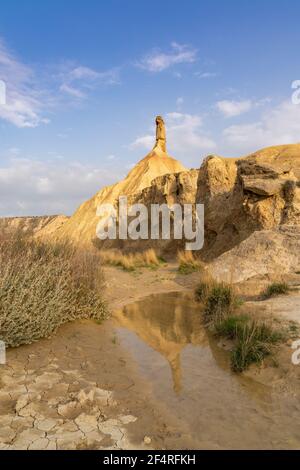 A view of the Bardenas Reales desert and nature reserve in northern Spain at sunset Stock Photo