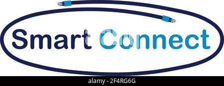 Smart WIFI Cable Internet Fiber Optic Blue Connection Logo Design Symbol Stock Vector