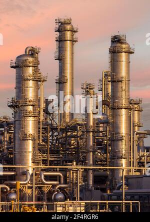 Oil refinery industrial petroleum process plant. Stock Photo