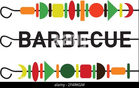 BBQ Barbecue Kebabs Skewers Braai Typography Shapes Heritage Stock Vector