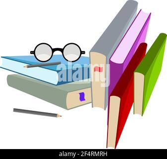 Book Pencil Spectacle Vector Illustration Stock Vector