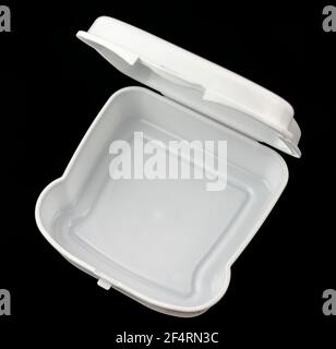 Sandwich box to transport children's snacks with hygiene and safety, in light plastic or PVC material, white on a black background Stock Photo