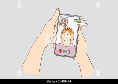 Virtual talking and chat with friends during covid-19 concept Stock Vector