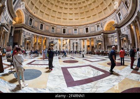 Rome, Italy - Oct 05, 2018: Tourists visiting the interior of the Pantheon Stock Photo