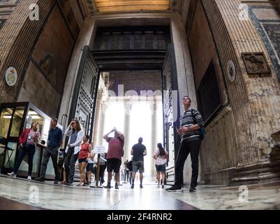 Rome, Italy - Oct 05, 2018: Tourists visiting the interior of the Pantheon Stock Photo