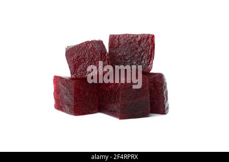 Fresh beet cubes isolated on white background Stock Photo