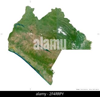 Chiapas, state of Mexico. Sentinel-2 satellite imagery. Shape isolated on white. Description, location of the capital. Contains modified Copernicus Se Stock Photo