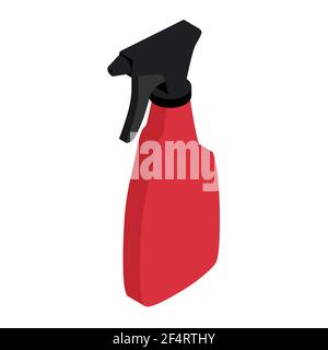Red spray bottle, cleaning supplies, water spray bottle. Vector. Isometric view Stock Vector