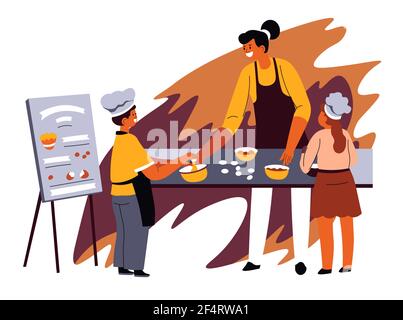 Kids in school teaching to cook and bake vector Stock Vector