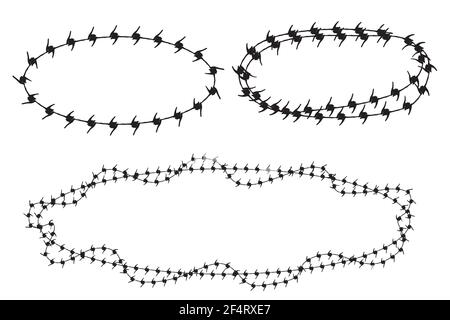 Vector Frame Silhouette Barbed Wire, Oval Shape Stock Vector
