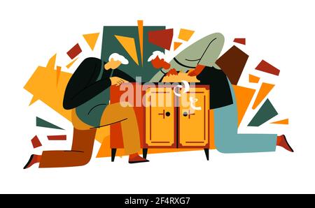 Working carpenter producing furniture with tools Stock Vector