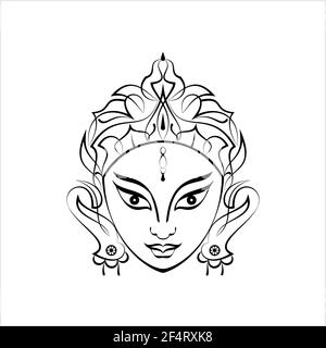 Durga Goddess Of Power, Divine Mother Of The Universe Design Vector Art Illustration Stock Vector