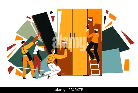 Furniture production company, working on design Stock Vector